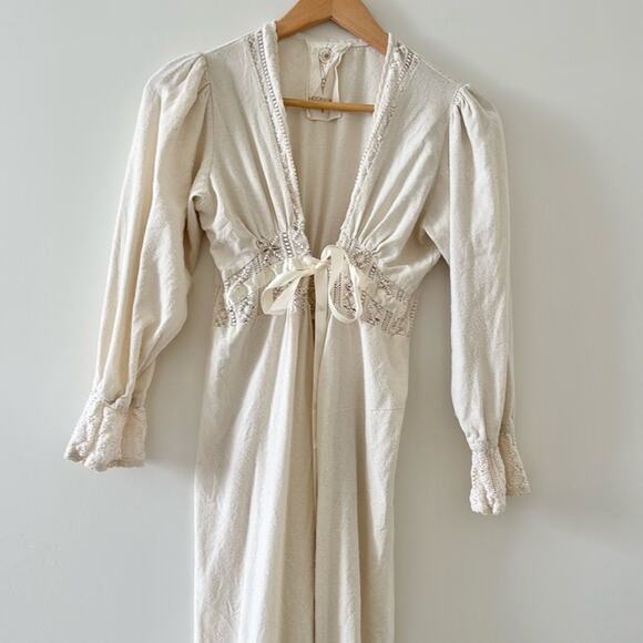 Moonastar Collective 100% Raw Silk Wrap Dress Robe Jacket Beige Size Small - Picture 2 of 7